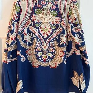 Belle by Kim Gravel Paisley Blouse - Blue and Cream